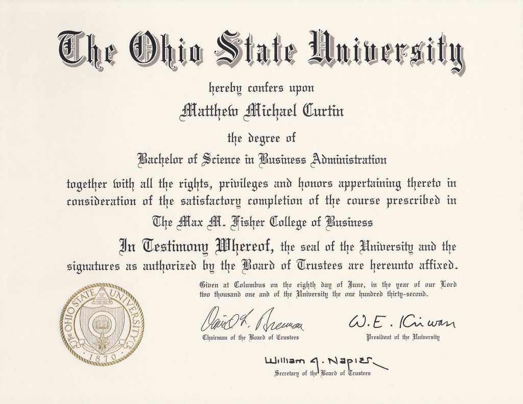 Ohio State Business Degree – Matthew Curtin – My Personal Website